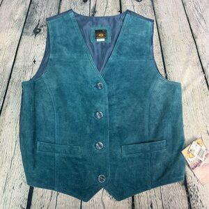Route 66 Vintage 90s Y2K Genuine Suede Leather Turquoise Blue Vest Size Medium